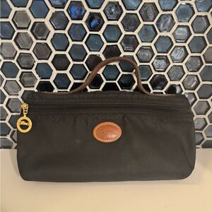 LONGCHAMP Le Pliage Black Canvas Pochette Clutch Pouch Cosmetic Bag.